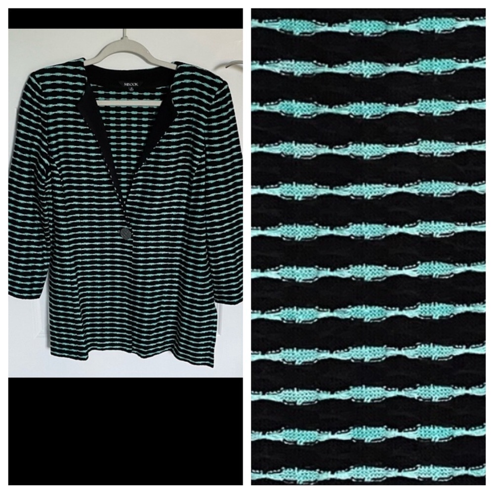 Misook Single Button Sweater Jacket Cardigan Stri… - image 1